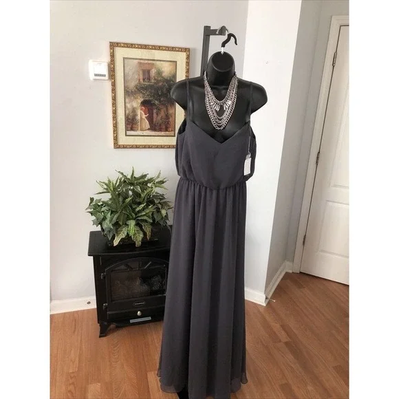 Kennedy Gray Prom Dress gown Green Spaghetti Straps Maxi 4 Elastic Waist - Picture 2 of 10